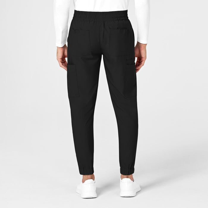 W123 Men's Cargo Jogger Scrub Pant Black back view