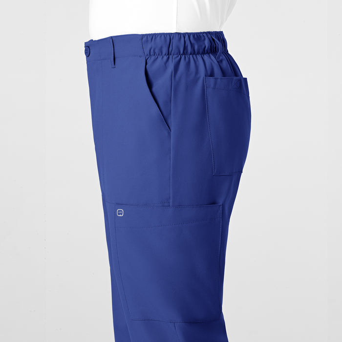 W123 Men's Flat Front Cargo Scrub Pant Galaxy Blue side detail 2