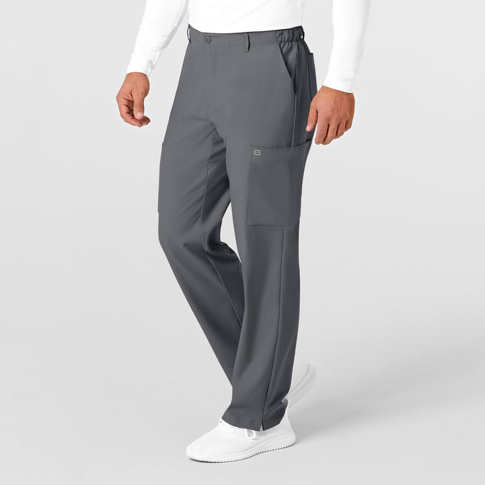 W123 Men's Flat Front Cargo Scrub Pant Pewter side view