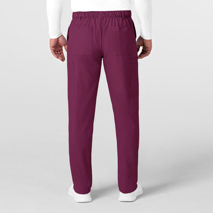 W123 Men's Flat Front Cargo Scrub Pant Wine back view