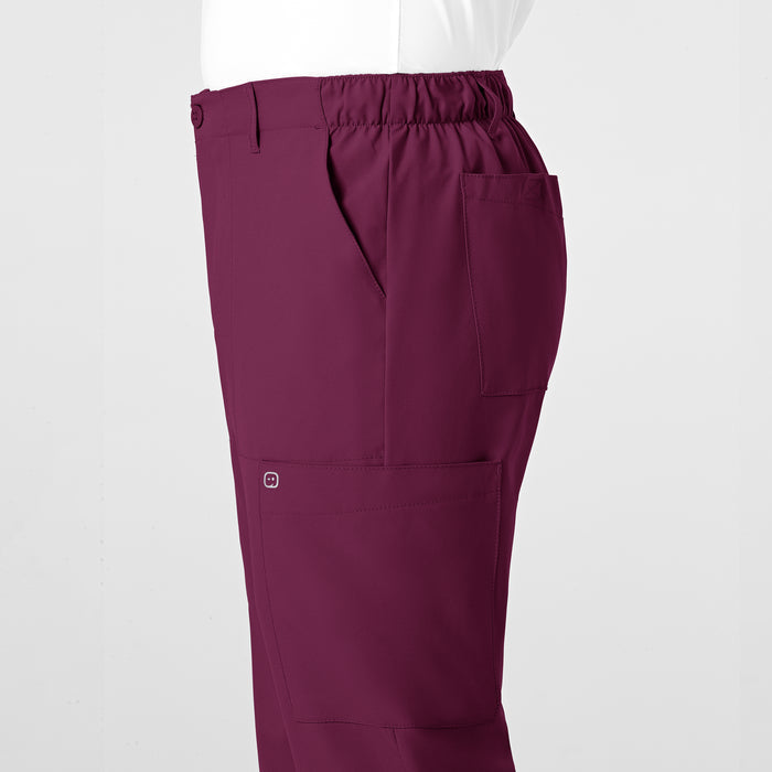 W123 Men's Flat Front Cargo Scrub Pant Wine side detail 2