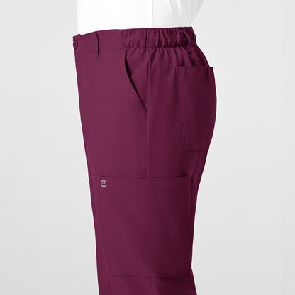 W123 Men's Flat Front Cargo Scrub Pant Wine side detail 2