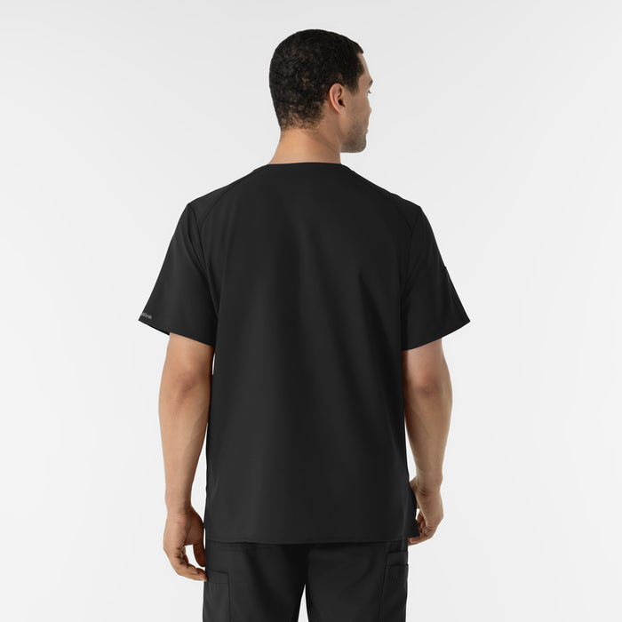 W123 Men's V-Neck Scrub Top Black back view