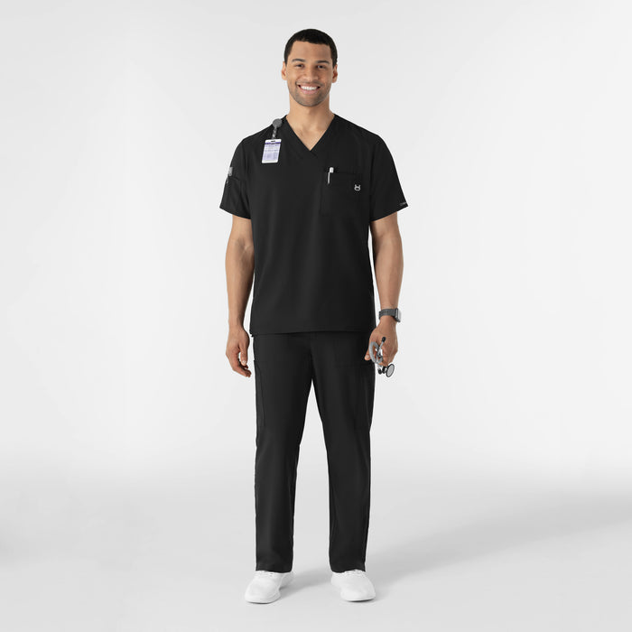 W123 Men's V-Neck Scrub Top Black full scrub set