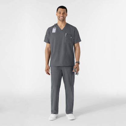 W123 Men's V-Neck Scrub Top Pewter full scrub set