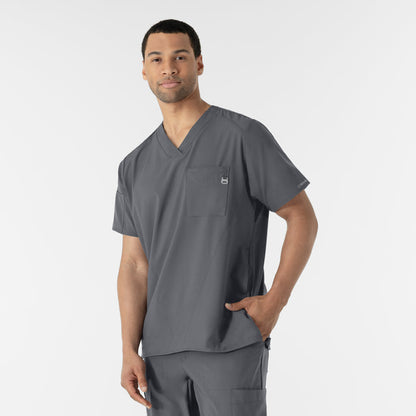 W123 Men's V-Neck Scrub Top Pewter side view