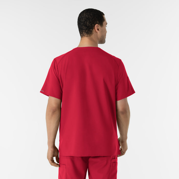W123 Men's V-Neck Scrub Top Red back view