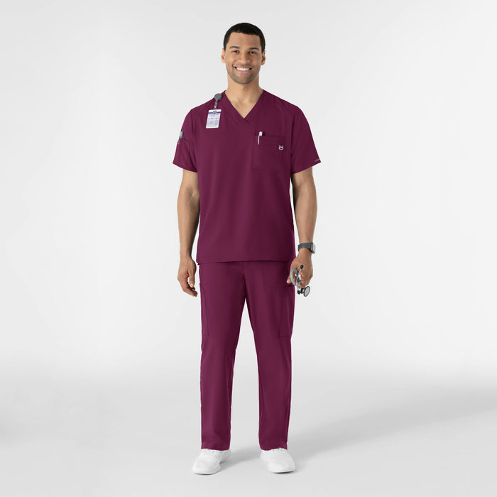 W123 Men's V-Neck Scrub Top Wine full scrub set