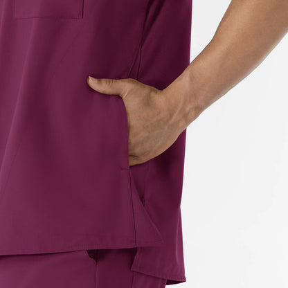 W123 Men's V-Neck Scrub Top Wine front detail