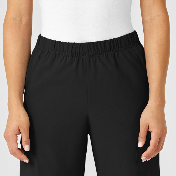 W123 Unisex Multi-Cargo Scrub Pant Black front detail