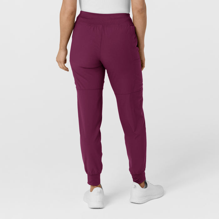 W123 Women's Comfort Waist Cargo Jogger Scrub Pant Wine back view