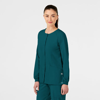 W123 Women's Crew Neck Warm Up Jacket Caribbean Blue side view