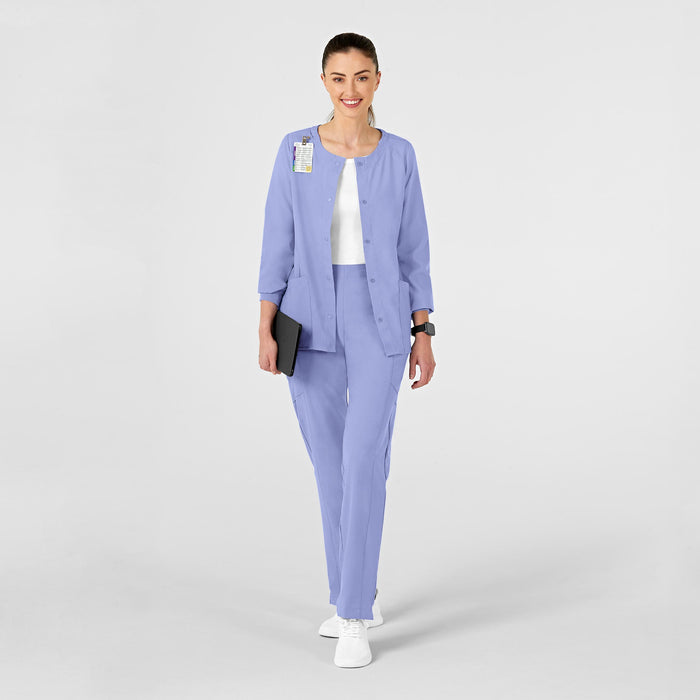 W123 Women's Crew Neck Warm Up Jacket Ceil Blue scrub set