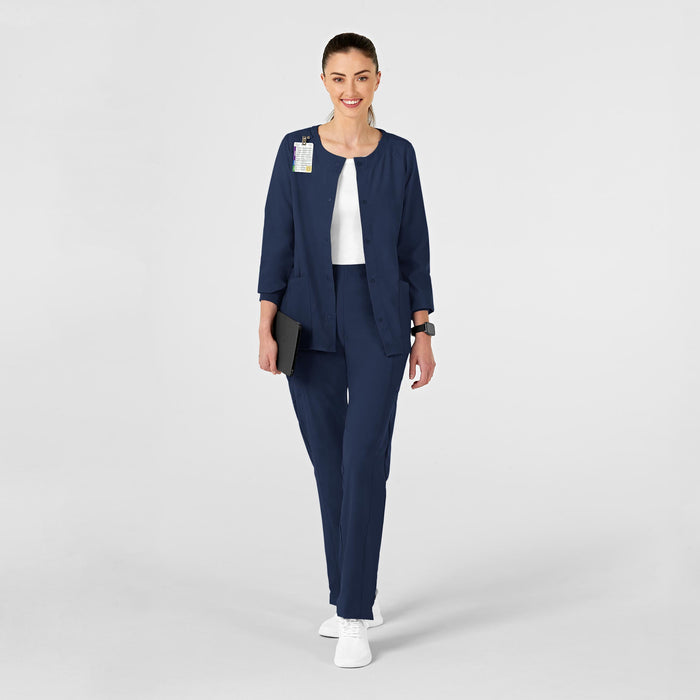 W123 Women's Crew Neck Warm Up Jacket Navy scrub set