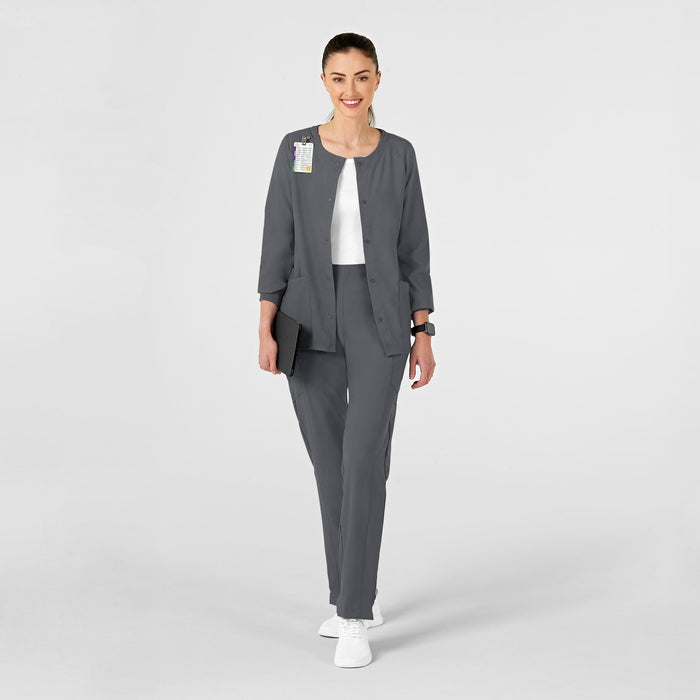 W123 Women's Crew Neck Warm Up Jacket Pewter scrub set