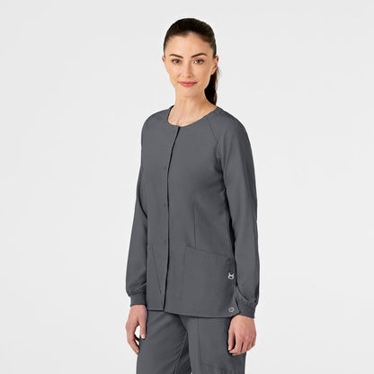 W123 Women's Crew Neck Warm Up Jacket Pewter side view