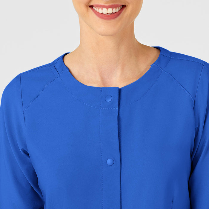 W123 Women's Crew Neck Warm Up Jacket Royal front detail