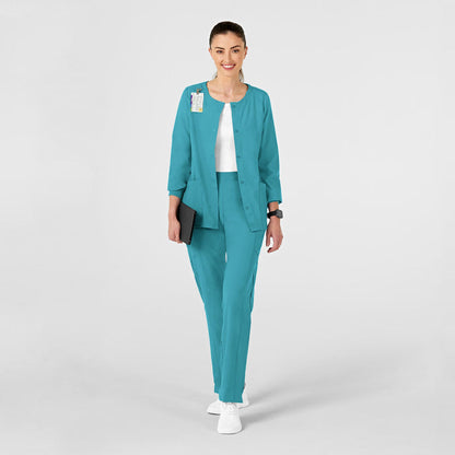 W123 Women's Crew Neck Warm Up Jacket Teal Blue scrub set