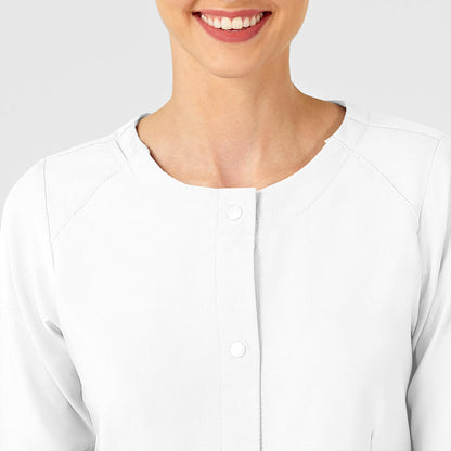 W123 Women's Crew Neck Warm Up Jacket White front detail