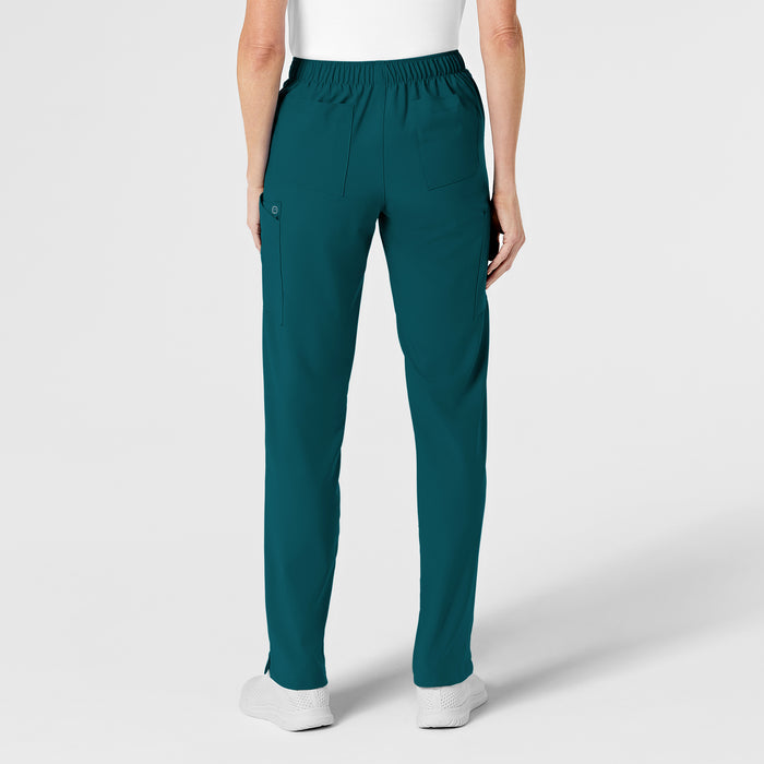 W123 Women's Flat Front Cargo Scrub Pant Caribbean Blue back view