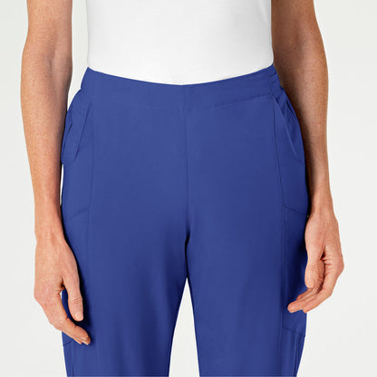 W123 Women's Flat Front Cargo Scrub Pant Galaxy Blue front detail