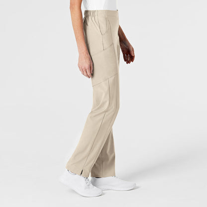 W123 Women's Flat Front Cargo Scrub Pant Khaki side view