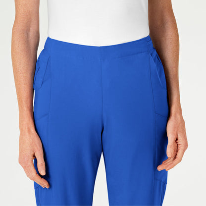 W123 Women's Flat Front Cargo Scrub Pant Royal front detail