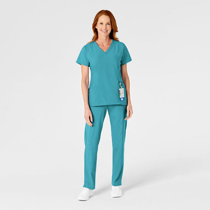 W123 Women's Flat Front Cargo Scrub Pant Teal Blue scrub set