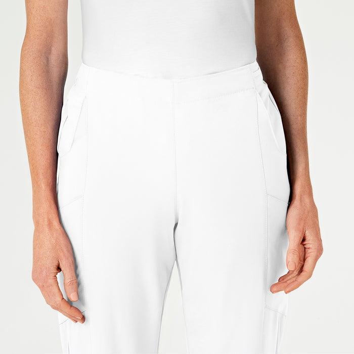 W123 Women's Flat Front Cargo Scrub Pant White front detail