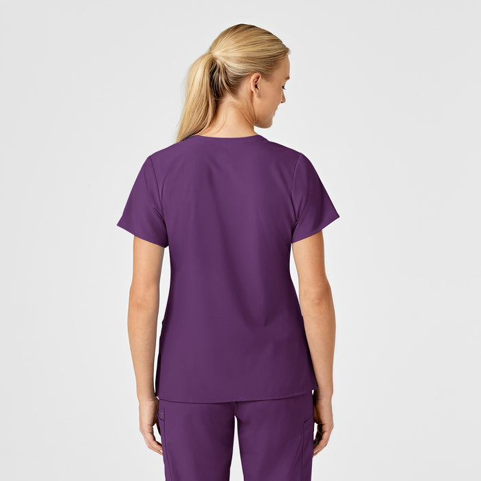 W123 Women's Stylized V-Neck Scrub Top Eggplant back view