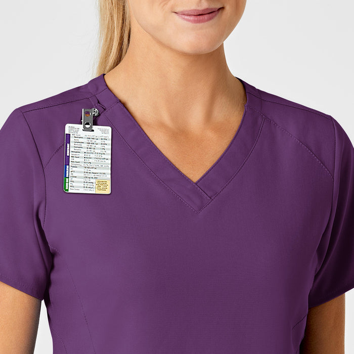 W123 Women's Stylized V-Neck Scrub Top Eggplant side detail 1