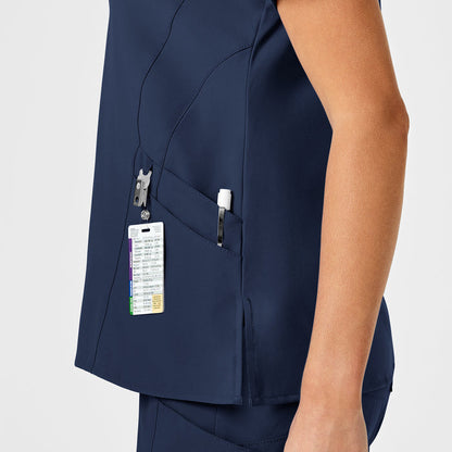 W123 Women's Stylized V-Neck Scrub Top Navy side detail 2