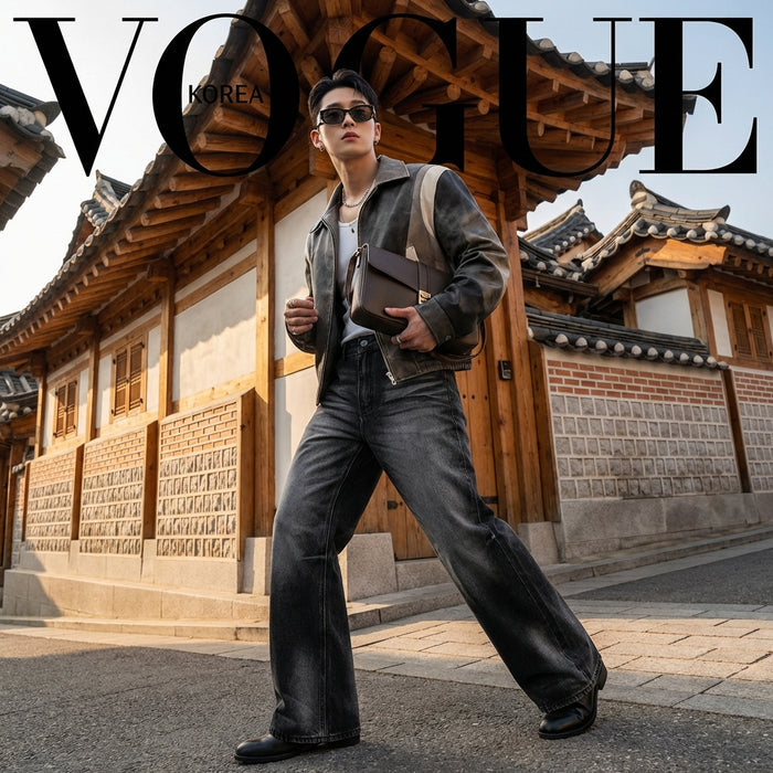 Jean flare délavé noir homme - Koreanxwear