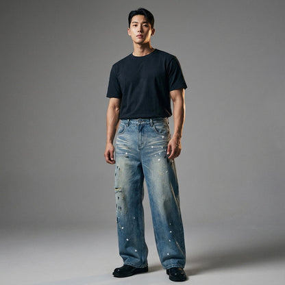 Pantalon jean droit délavé homme - Mode coréenne streetwear - Taille M