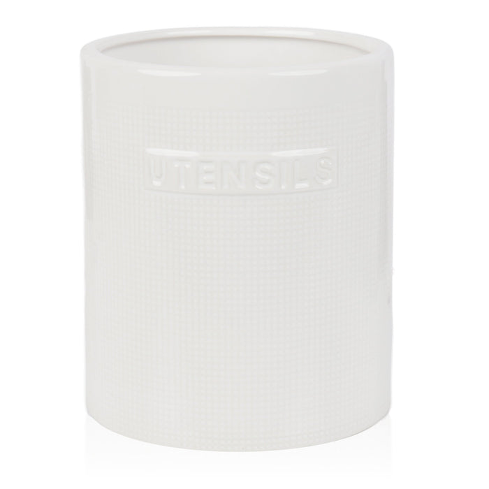 White Checked Ceramic Utensil Holder