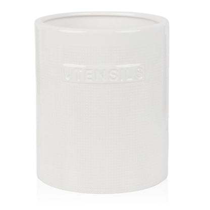 White Checked Ceramic Utensil Holder