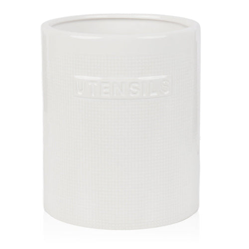 White Checked Ceramic Utensil Holder
