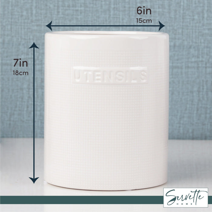White Checked Ceramic Utensil Holder