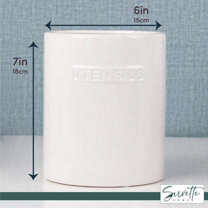 White Checked Ceramic Utensil Holder