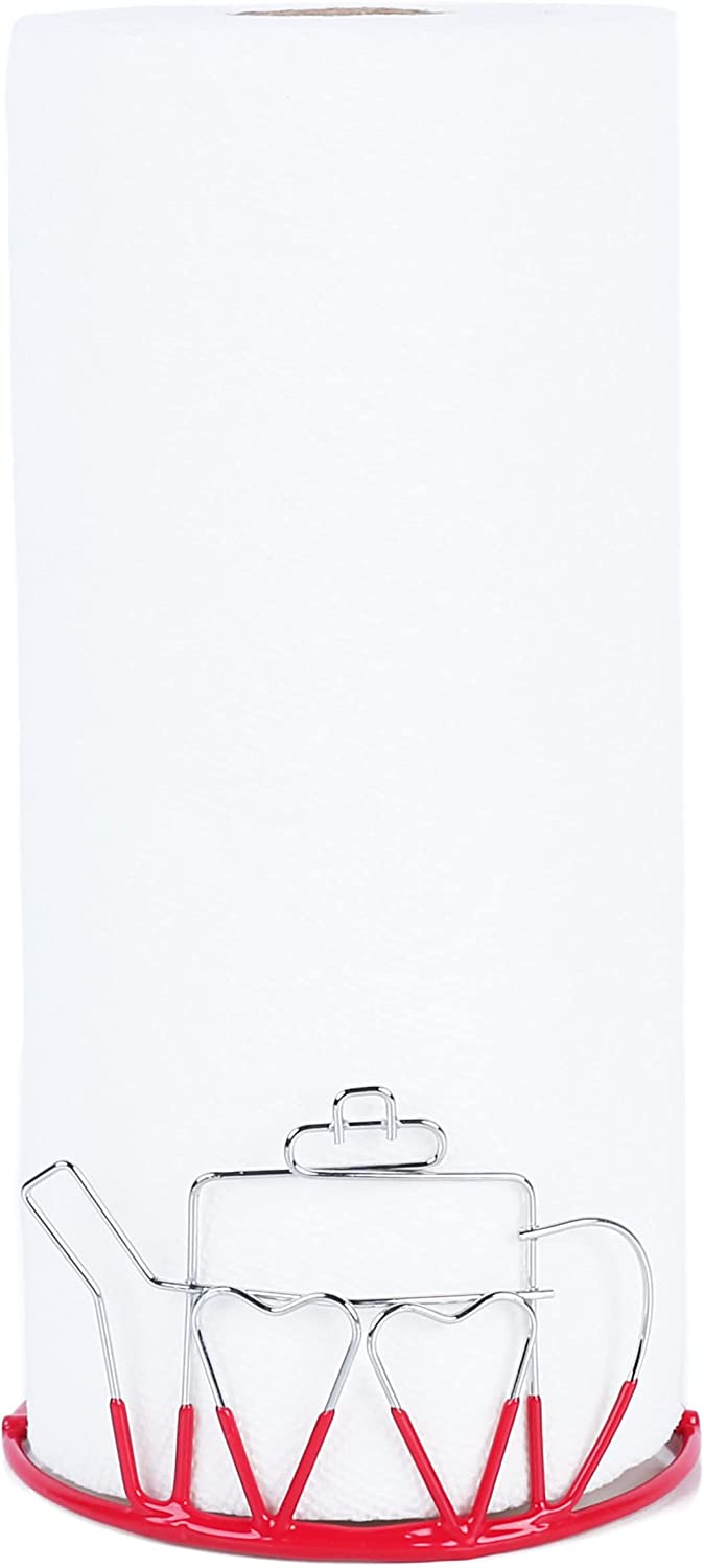 Wire Paper Towel Holder with Teapot Design - Red