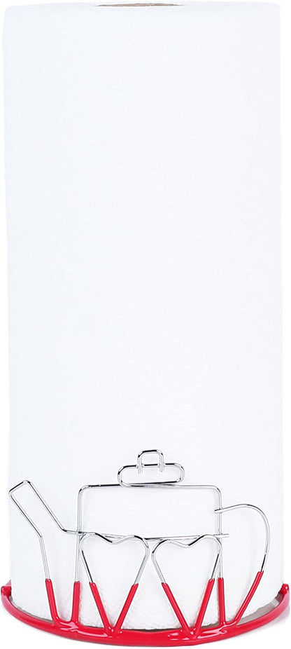 Wire Paper Towel Holder with Teapot Design - Red