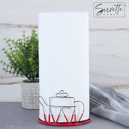 Wire Paper Towel Holder with Teapot Design - Red