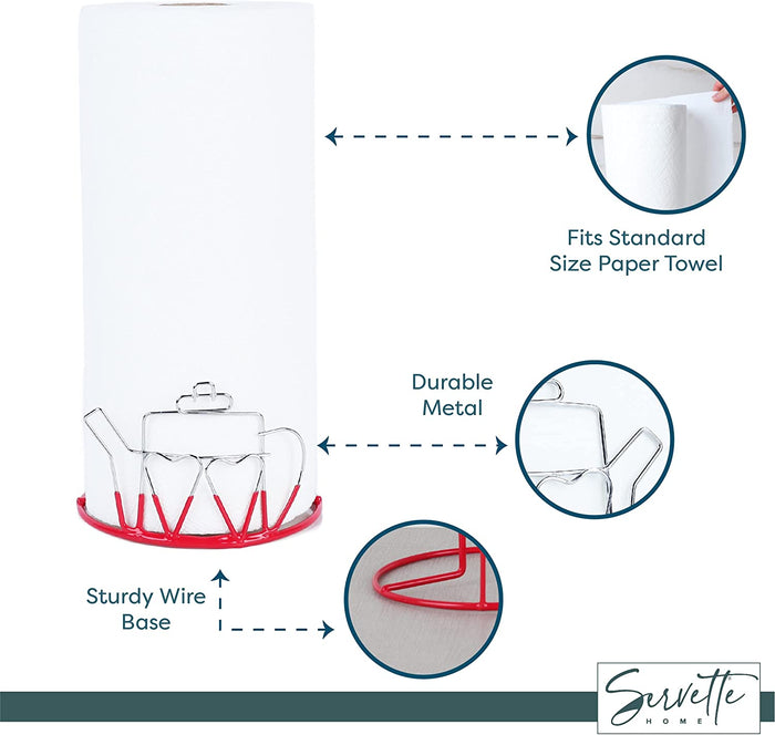 Wire Paper Towel Holder with Teapot Design - Red