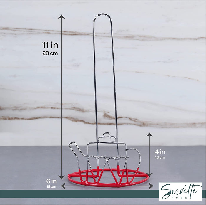 Wire Paper Towel Holder with Teapot Design - Red