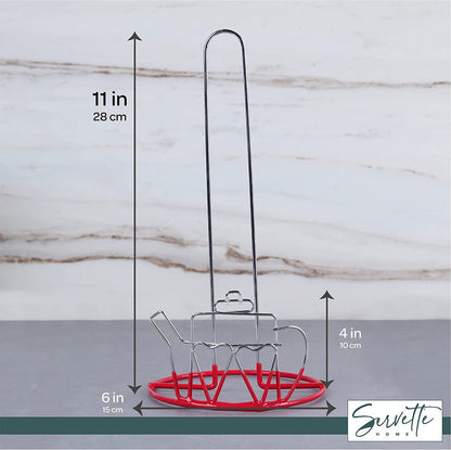 Wire Paper Towel Holder with Teapot Design - Red