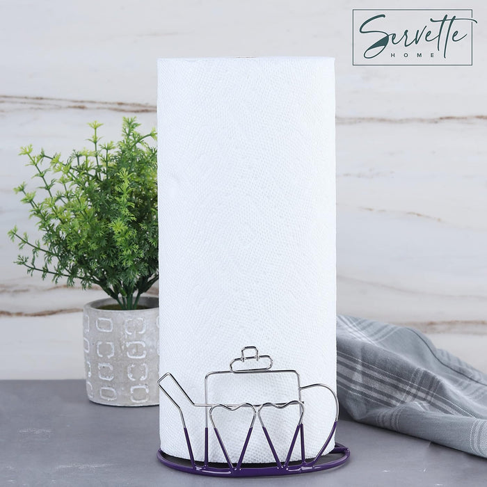 Wire Teapot Designed Paper Towel Holder - Purple
