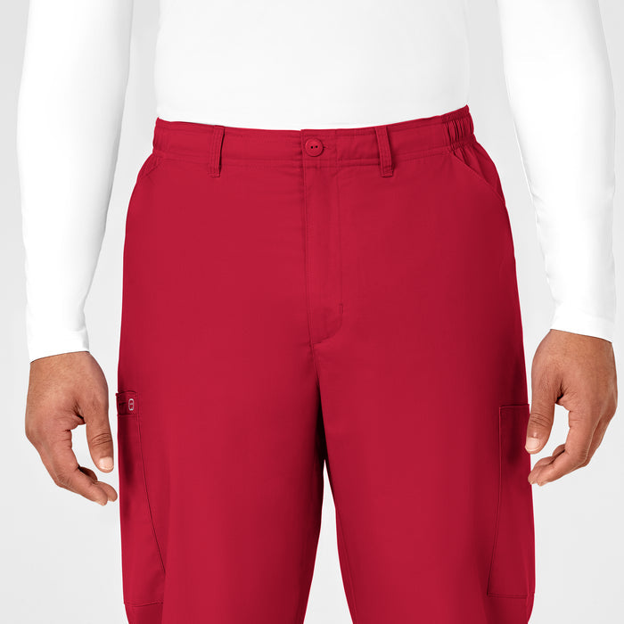 WonderWORK Men's Cargo Scrub Pant Red front detail