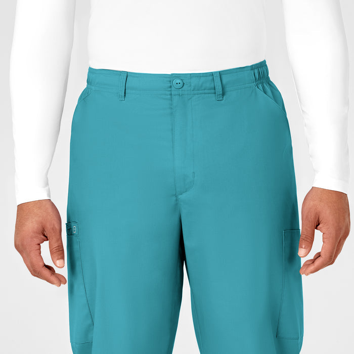 WonderWORK Men's Cargo Scrub Pant Teal Blue front detail