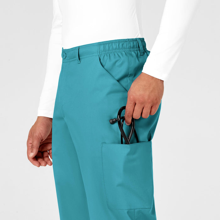 WonderWORK Men's Cargo Scrub Pant Teal Blue side detail 1