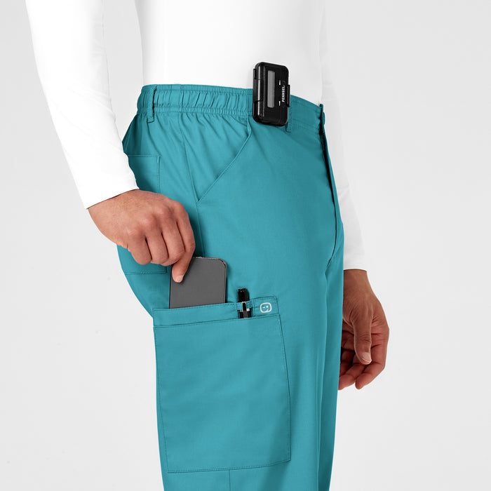 WonderWORK Men's Cargo Scrub Pant Teal Blue side detail 2